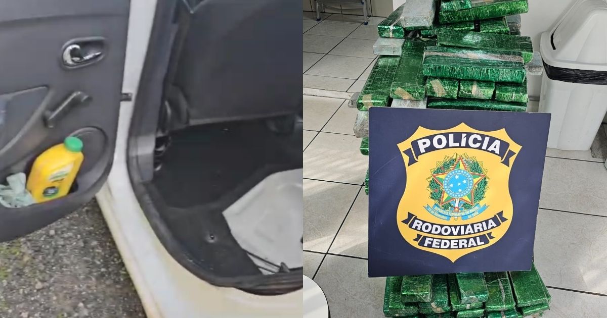 Dupla presa com droga escondida em carro na BR-101 diz que receberia R$ 10 mil pelo transporte – Foto: Divulga&ccedil;&atilde;o/PRF/ND