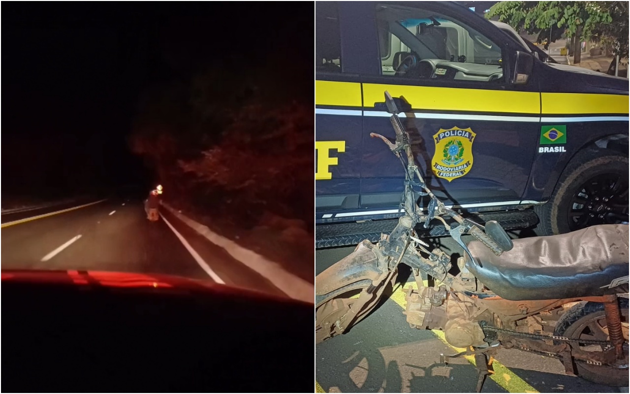 VÍDEO: Moto 'invisível' sem farol e com lanterna de mão quase causa acidente na BR-282, em SC
