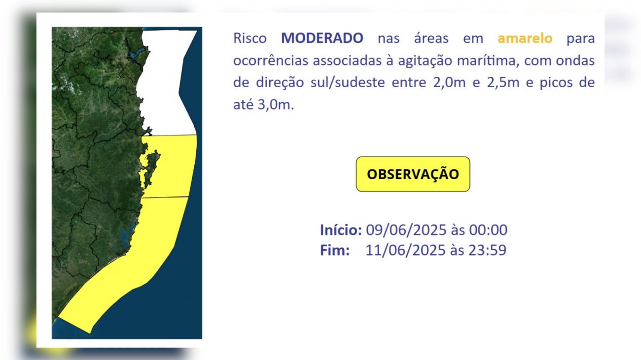 Observação marítima foi emitida neste domingo (8)
