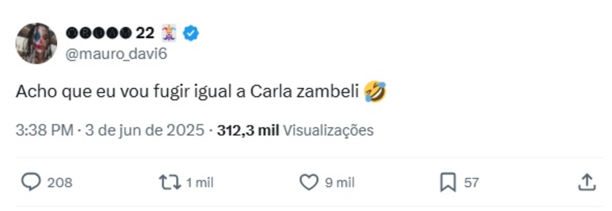Oruam debocha de Carla Zambelli em postagem nas redes sociais - Foto: X/Reprodução/ND