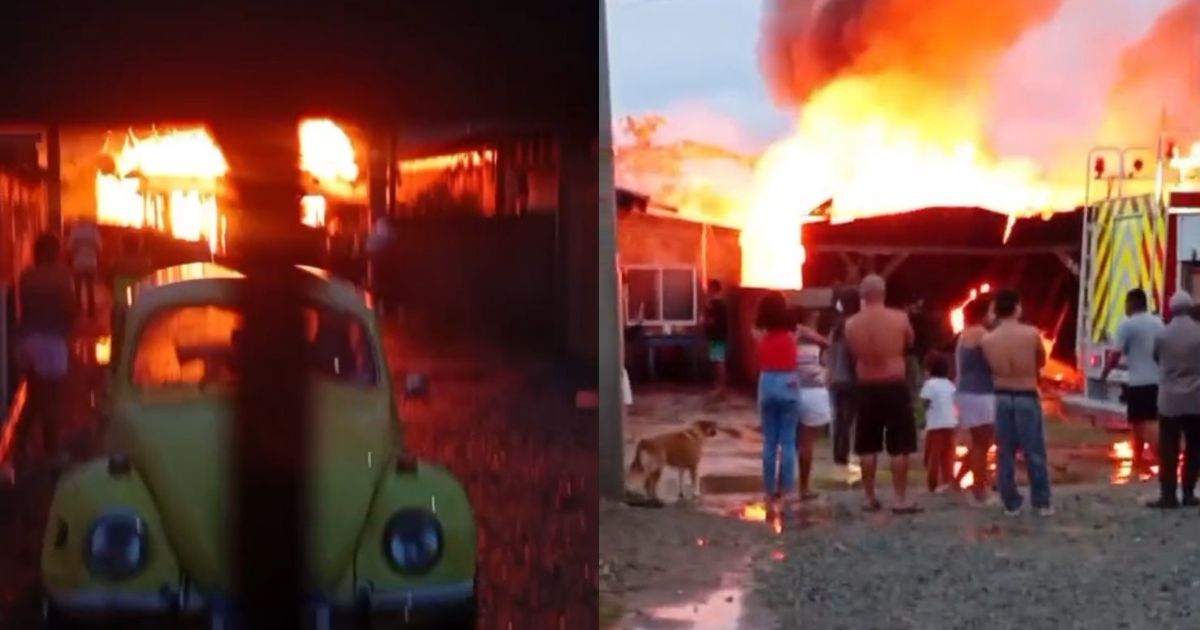 VÍDEOS: Incêndio destrói casa de família com quatro crianças em SC