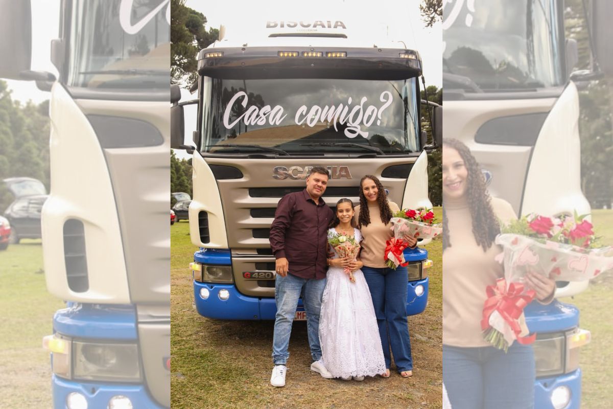 Família de Venicio, que fez o pedido de casamento com a carreta