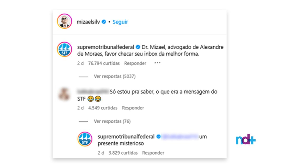 Perfil do STF comentou em postagem do humorista Mizael Silva