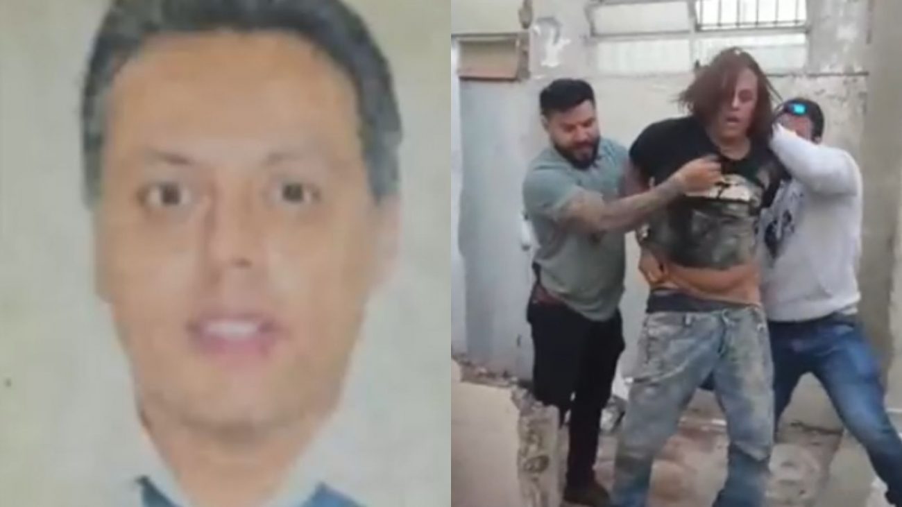 Imagem mostra duas fotos do italiano preso em SP, na primeira Andrea da Silva Ciaccio aparece em uma foto de documento mostrando somente o rosto e na segunda ele aparece sendo preso por dois policiais no quintal de casa. 