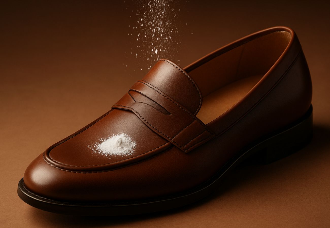 Talco sendo espalhado no sapato fazendo barulho