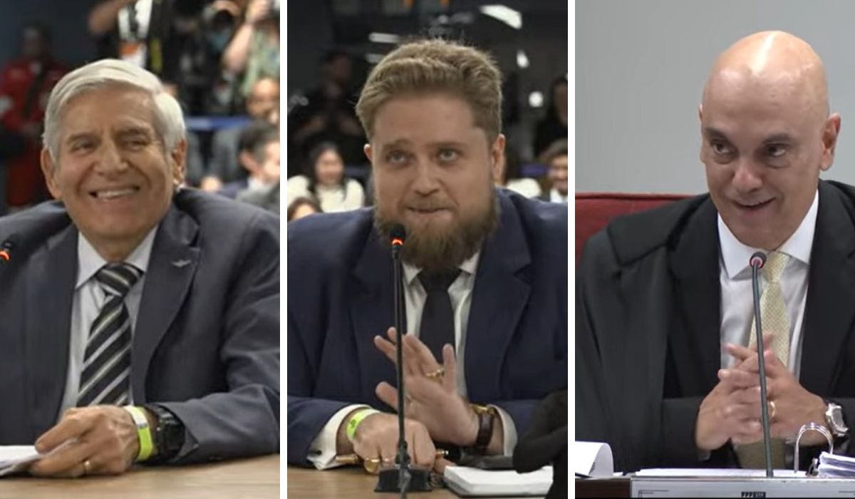 Alexandre de Moraes em momento de descontra&ccedil;&atilde;o com o advogado Matheus Milanez, defesa do general Heleno – Foto: Reprodu&ccedil;&atilde;o/ TV Justi&ccedil;a