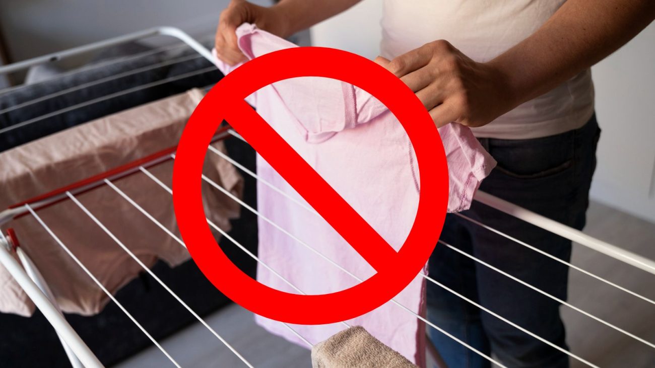 na foto aparece um varal que será substituído por um equipamento que seca a roupa mais rápido