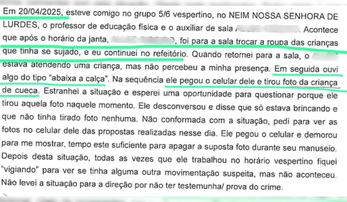 Professora diz que viu suspeito de abuso infantil em creche fotografar aluno em roupa íntima &#8211; Foto: Reprodução/ND