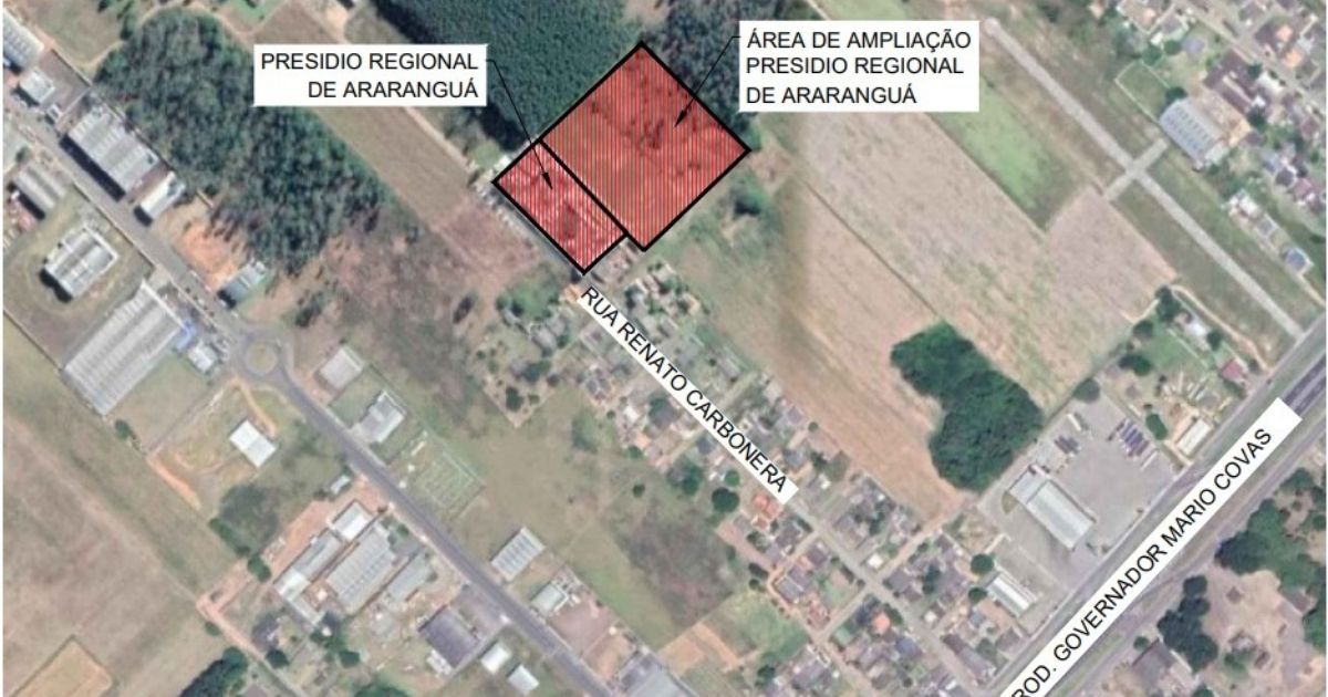 Imagem aérea tirada de um satélite, de um terreno em Araranguá, para mostrar para as pessoas aonde a nova unidade será construída 