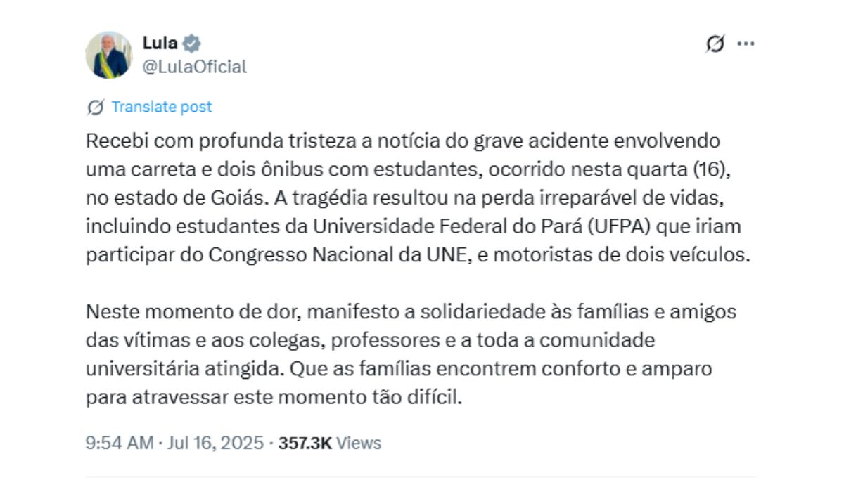 Lula se Manifestou Sobre O Acidental Com O ônbo da Ufpa - Foto: Reprodução/Nd