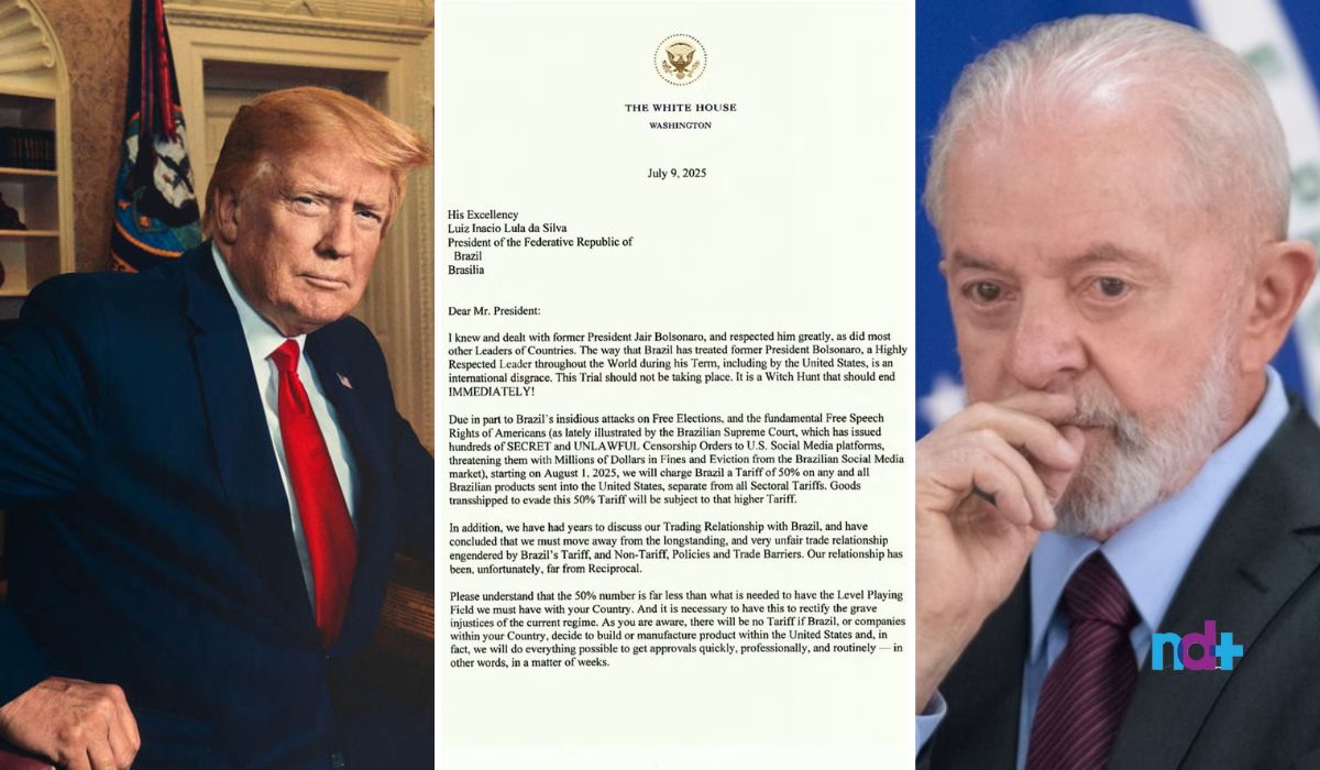 Carta do tarifaço de Trump ao Brasil foi enviada ao presidente Lula – Foto: Divulgação/ND