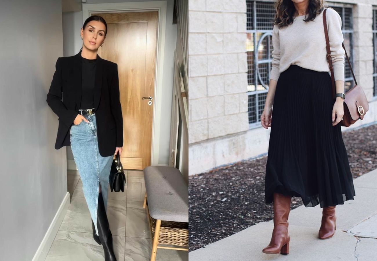 Modelos usando a saia midi com botas