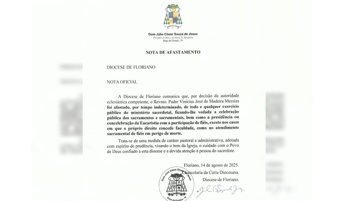 Nota da diocese de Floriano – Foto: Reprodução/ND