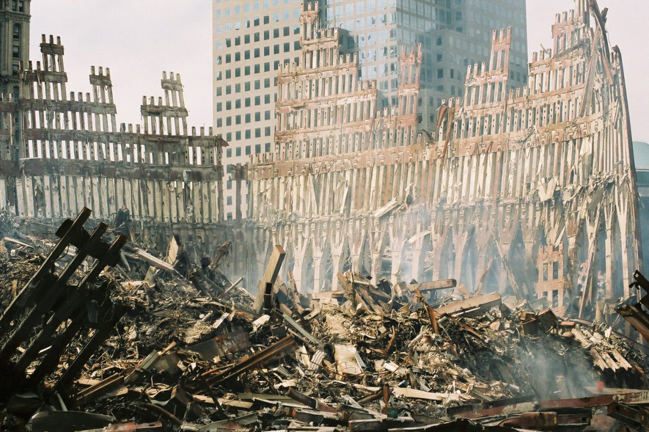 Escombros da Torre Sul do World Trade Center, em 11 de setembro de 2021