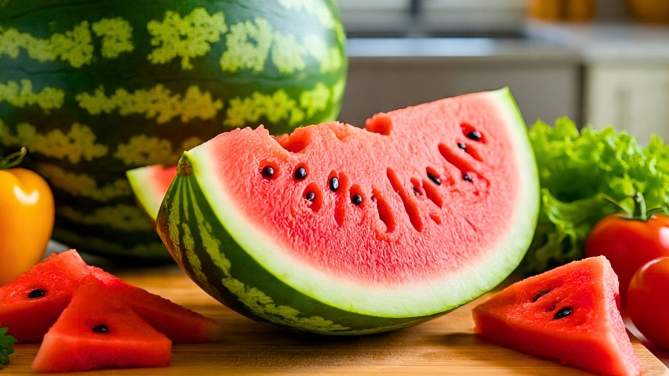 Algumas frutas também auxiliam na hidratação do corpo, como é caso da melância. Foto: Meta IA/ND
