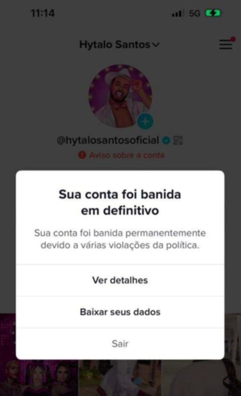 Hytalo Santos foi banido do Tiktok e recebeu mais de 140 notificações por infrações de uso 