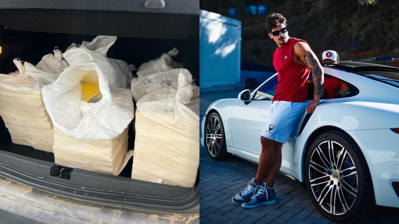 Foto das drogas descarregadas ao lado da foto de influenciador preso