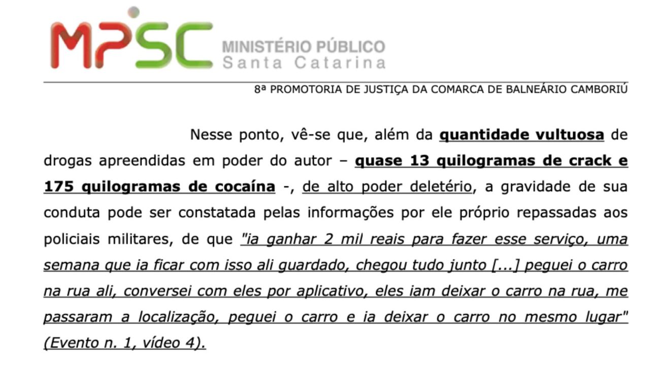 Print de documento que revela quanto influenciador receberia para armazenar drogas. 
