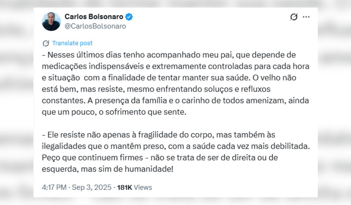 Carlos Bolsonaro desabafou nas redes sobre a saúde do pai; relatos mostram como foi a primeira semana de julgamento para Bolsonaro