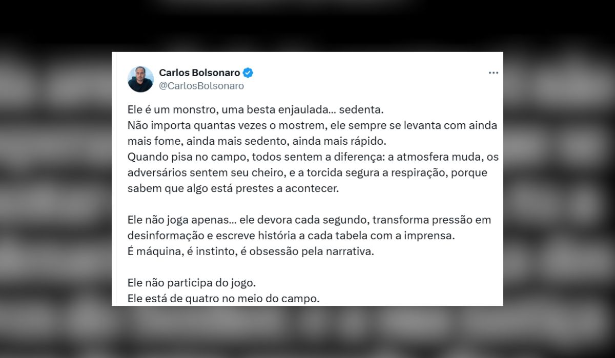 Post realizado por Carlos Bolsonaro em seu perfil no X Antigo Twiter – Foto: Reprodução ND Mais rede social X