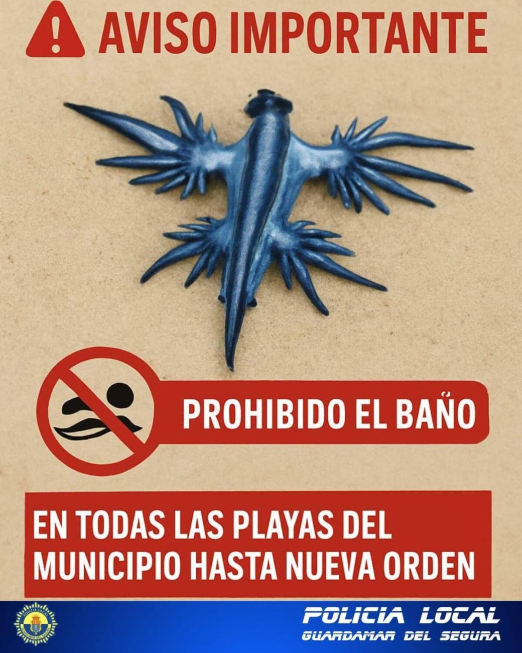 aviso do governo espanhol proibindo banho de mar
