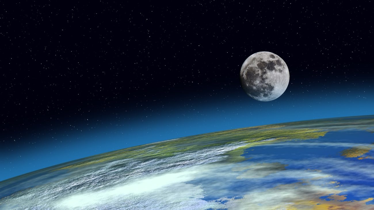 Planeta Terra e Lua do lado em céu escuro do espaço