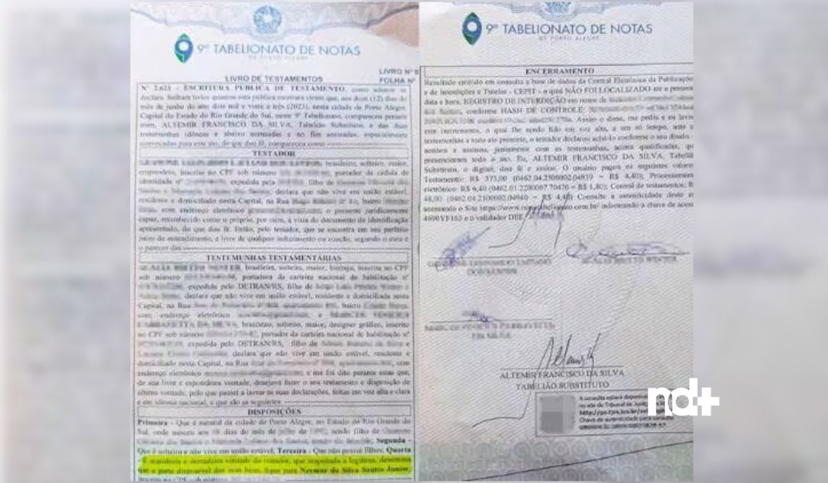 Testamento do empresário gaúcho que deixou fortuna a Neymar foi lavrado no 9º Tabelionato de Notas de Porto Alegre – Foto: Reprodução/ND