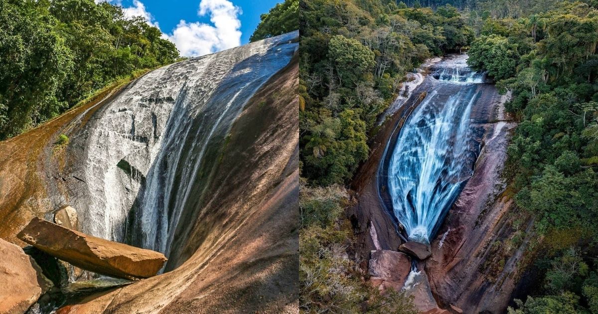 A ‘bunda’ mais famosa de SC: conheça o destino de uma cachoeira com formato inusitado na rocha que atrai visitantes ao Sul do estado - QTU Questões do Universo