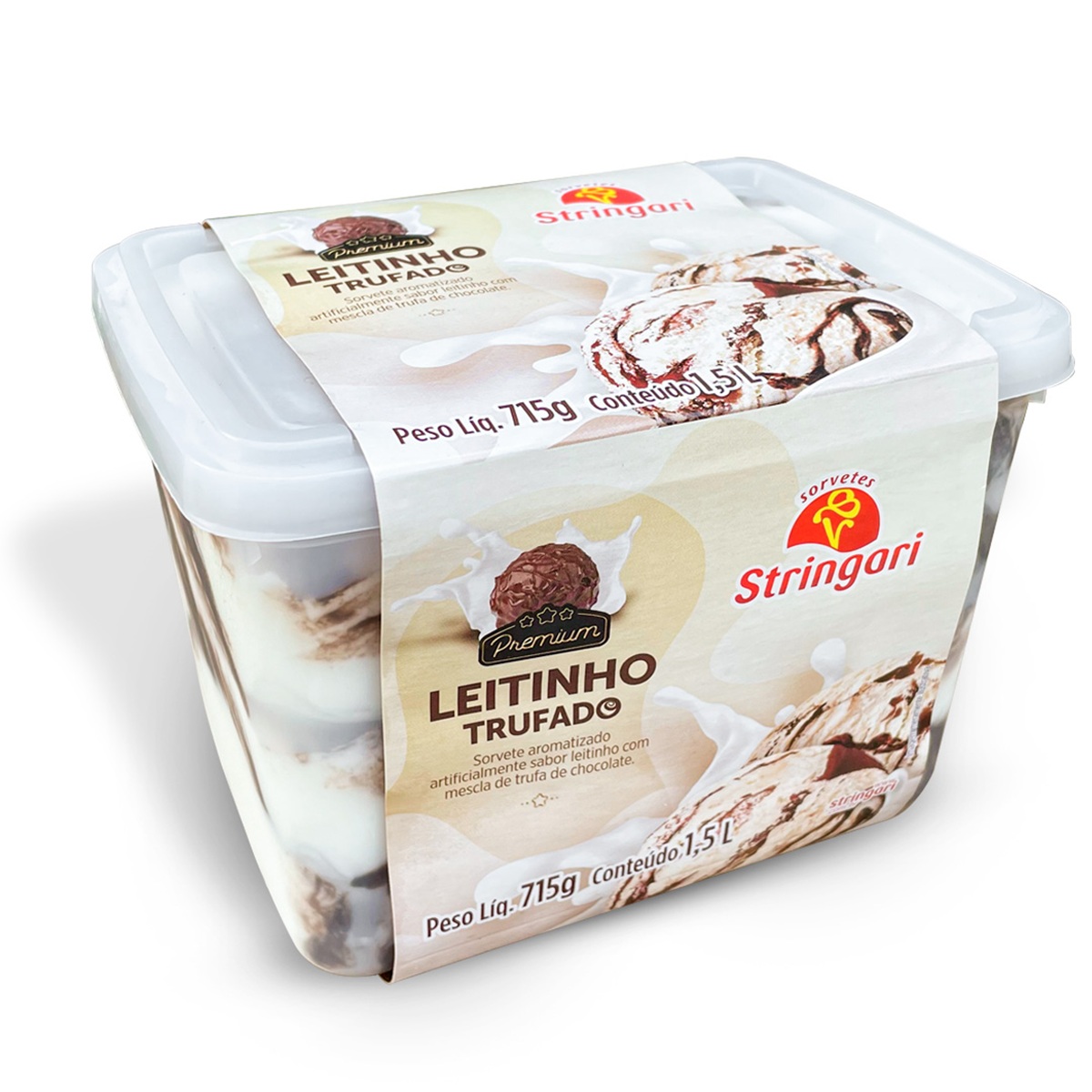 Lote 05-03-25 do sorvete sabor Leitinho com Trufa de Chocolate, da Stringari, foi recolhido por contaminação por Enterobacteriaceae.Foto: Stringari/Divulgação/ND Mais