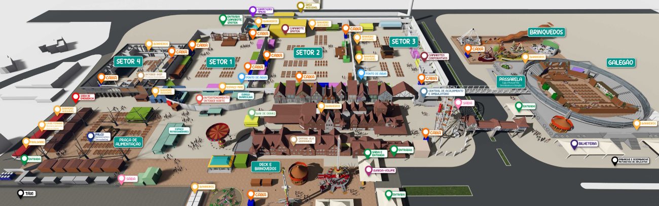 Mapa ilustrativos dos setores da Vila Germânica e do Ginásio Galegão – Foto: Prefeitura de Blumenau/Divulgação