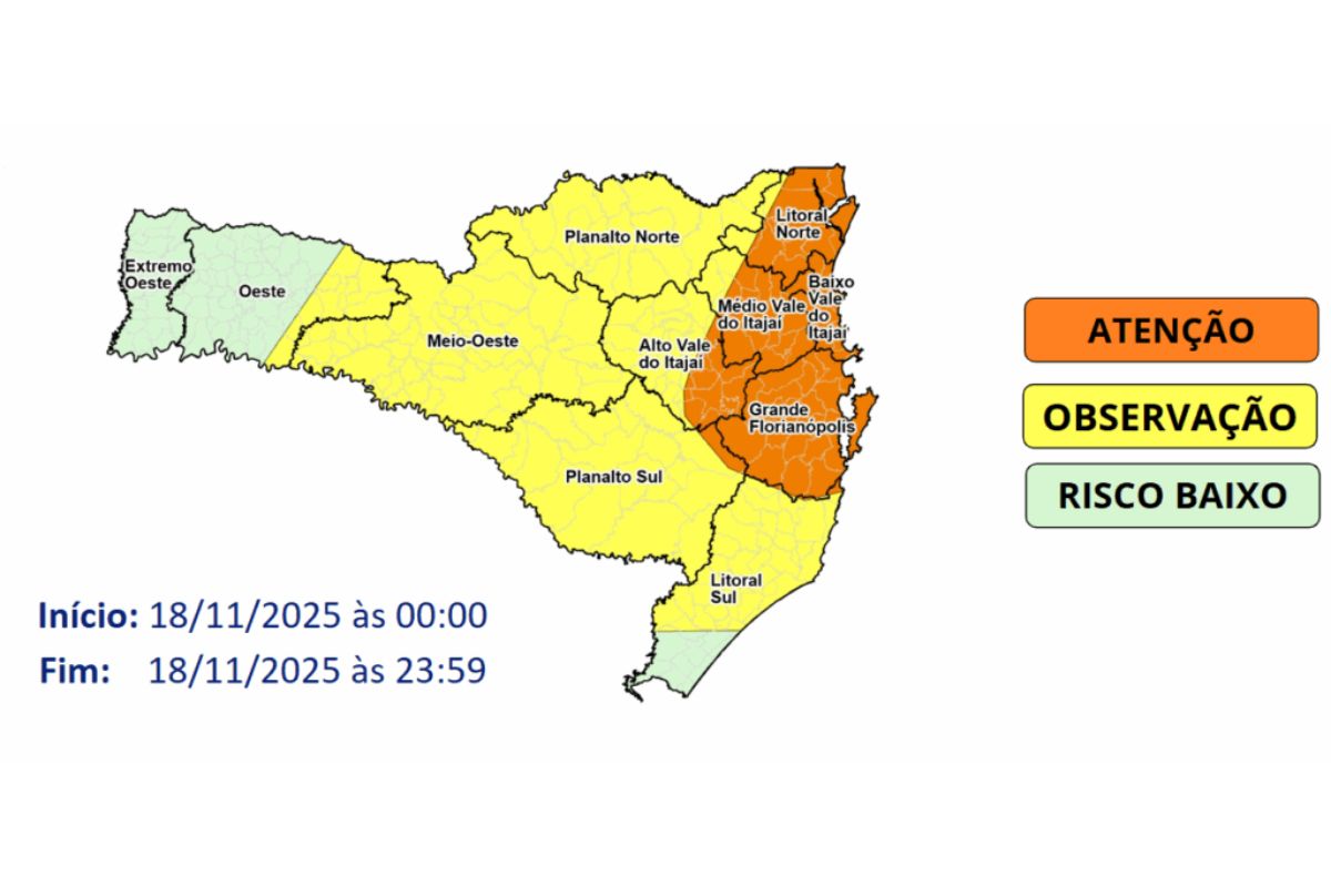 alerta amarelo preve chuva intensa e risco de alagamentos para o meio oeste de sc