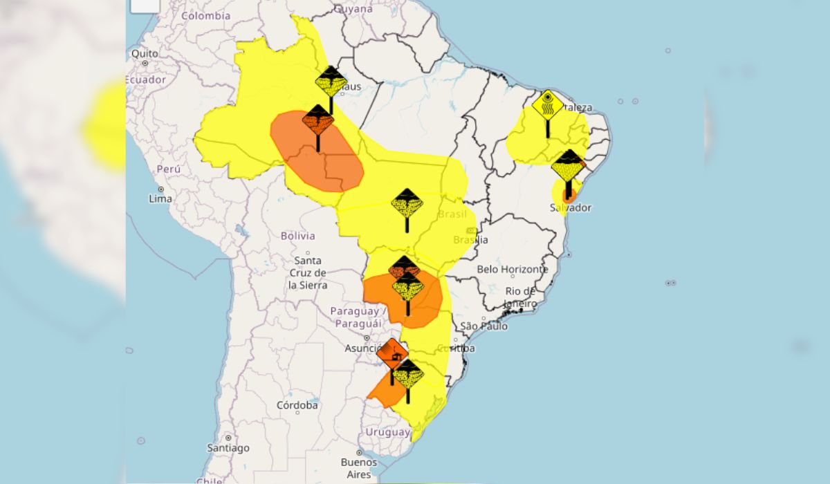 Mapa do Inmet mostra alerta de perigo para Santa Catarina: novas áreas sob risco de chuva intensa, ventos fortes e queda de granizo após a passagem do ciclone extratropicalFoto: Divulgação/Inmet/ND Mais