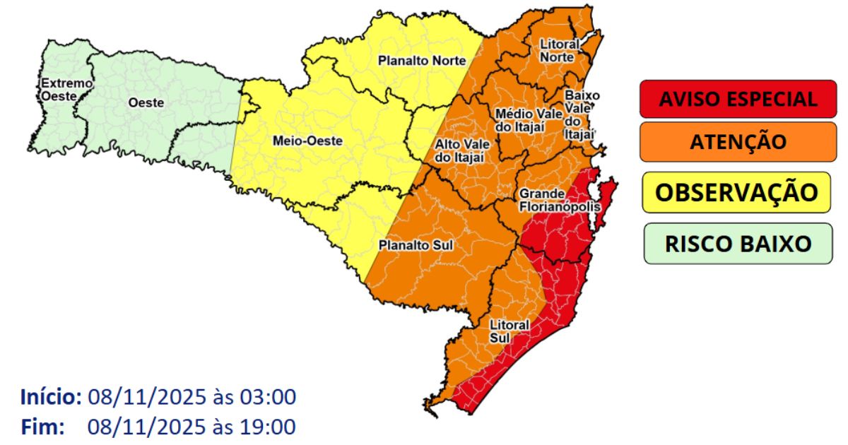 Defesa Civil monitora efeitos do ciclone em SC Foto: Defesa civil/Divulgação/ND Mais