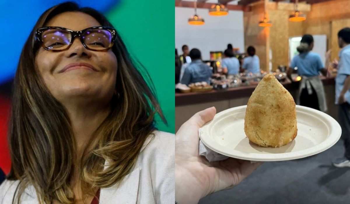 Janja faz provocação com coxinha a jornalistas durante abertura da COP30Foto: Montagem feita com imagens das redes sociais