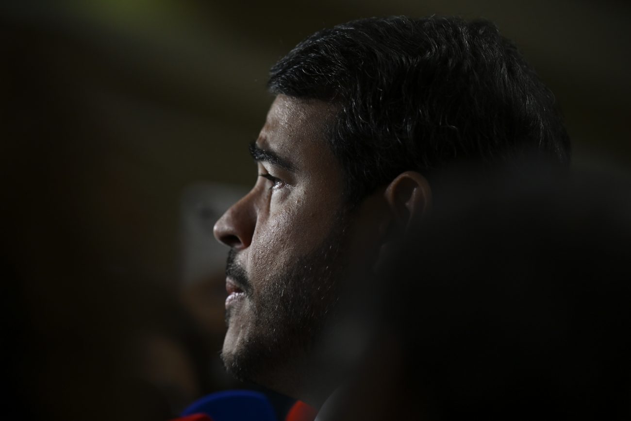 Jorge Messias é o atual Advogado-Geral da União e foi indicado para ocupar a vaga deixada por Luís Roberto Barroso. A sabatina é conduzida pelo senador Otto Alencar (PSD-BA)Foto: Andressa Anholete/Agência Senad/ND Mais