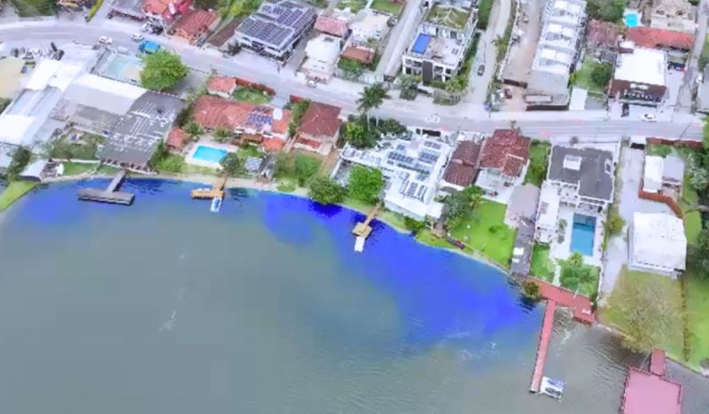 O contraste da cor azul intensa com a água da lagoa gerou preocupação e denúncias nas redes sociais - Divulgação/AmoLagoa