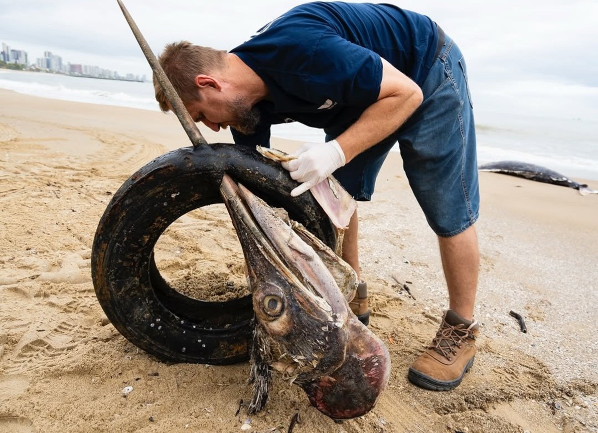 Peixe marlin é encontrado morto em Balneário Piçarras.Foto: Mauricio Guartela/Reprodução/ND Mais