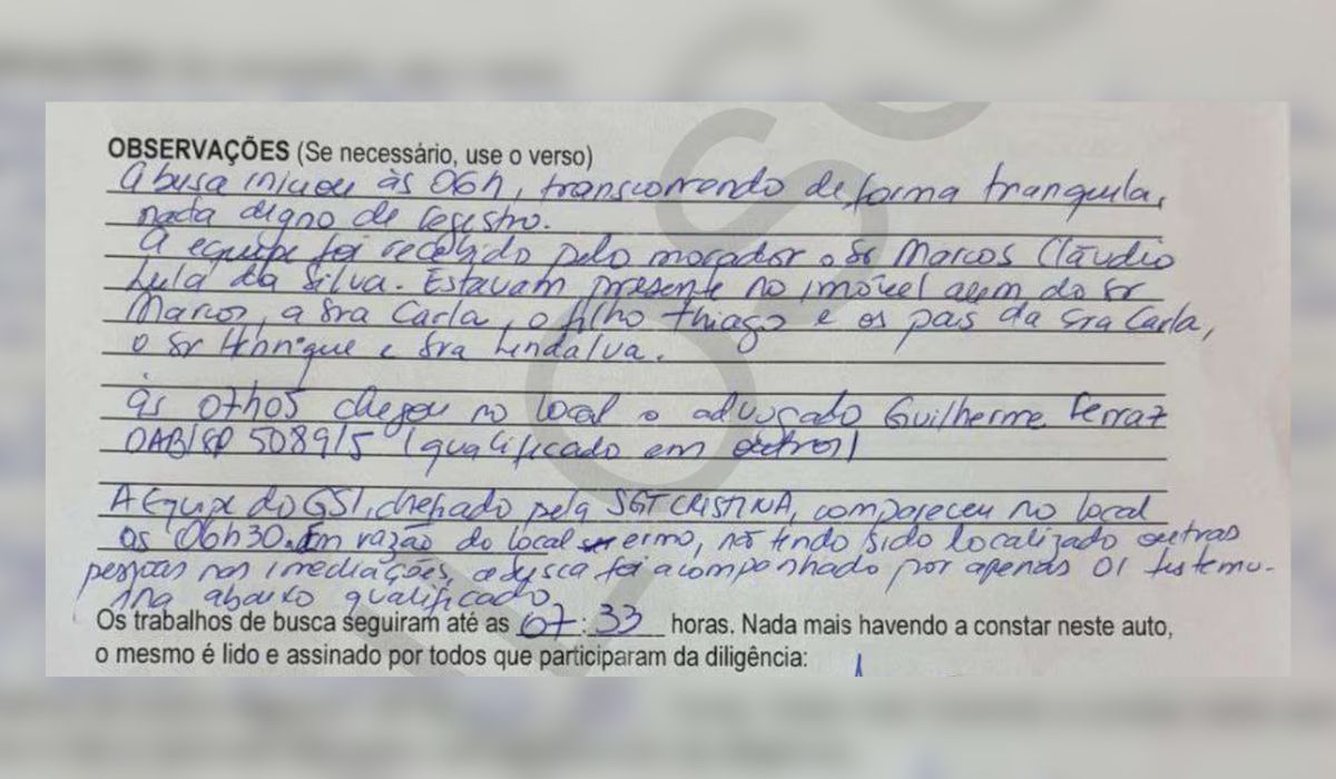 Documento judicial sobre a busca feita na casa da ex-nora de LulaFoto: Estadão/Reprodução/ND Mais