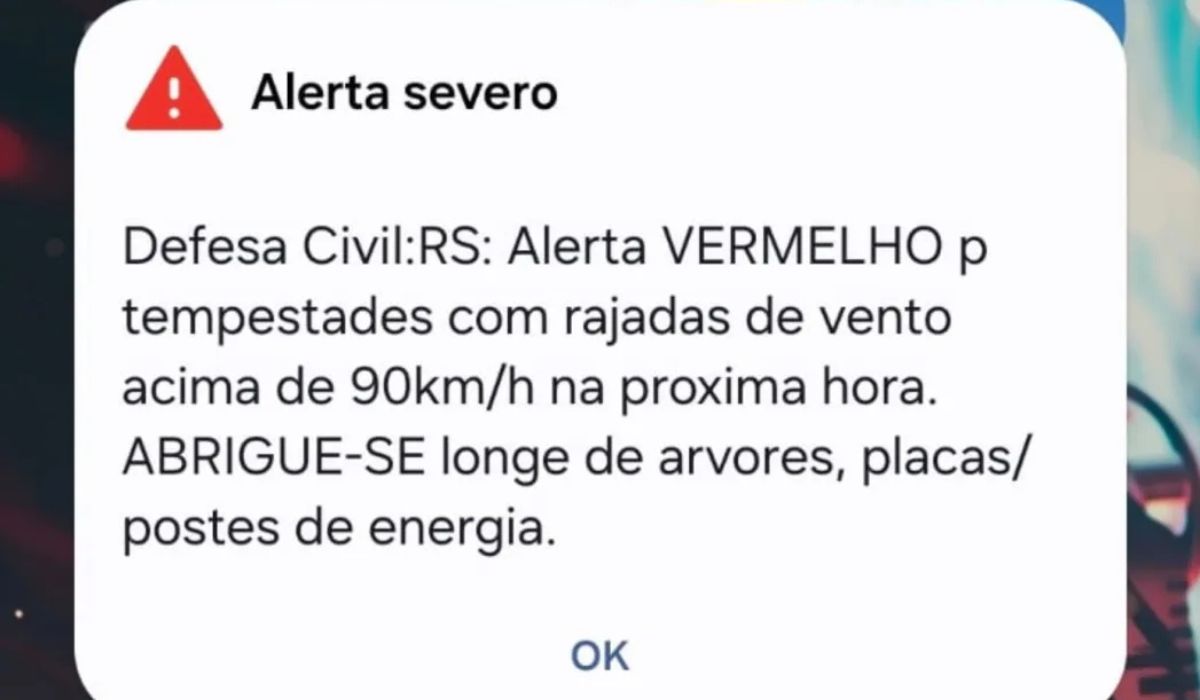 Alerta severo: Defesa Civil usa Cell Broadcast na RM de Porto Alegre durante temporaisFoto: Agora RS/Renata Dubois/Reprodução/ND Mais