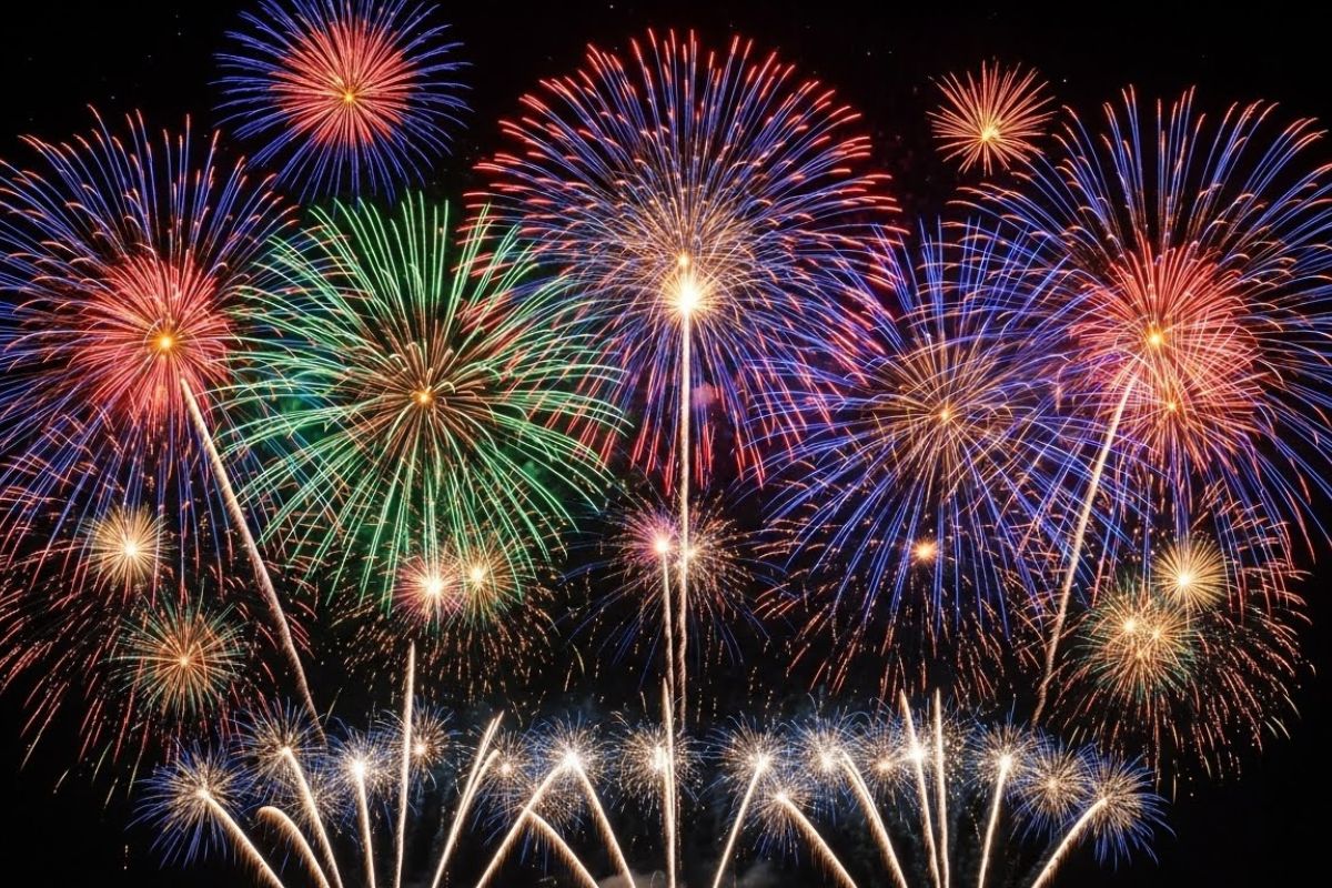 Imagem de uma foto gerada por IA, de fogos de artifício colorido, para relacionar com o fato de que o município de Imbituba investiu na queima de fogos deste ano R$ 300 mil 