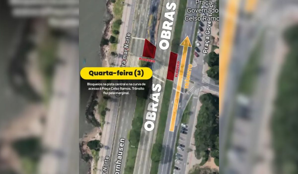 Bloqueio na Beira-Mar Norte na quarta-feiraFoto: Divulgação/GMF