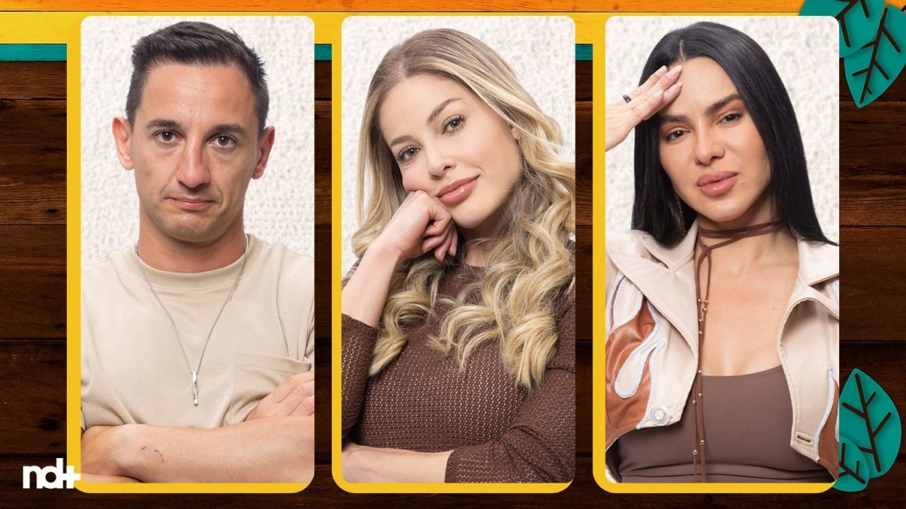 Imagem mostra os peões de A Fazenda 17: Mesquita, Saory e Tamires.