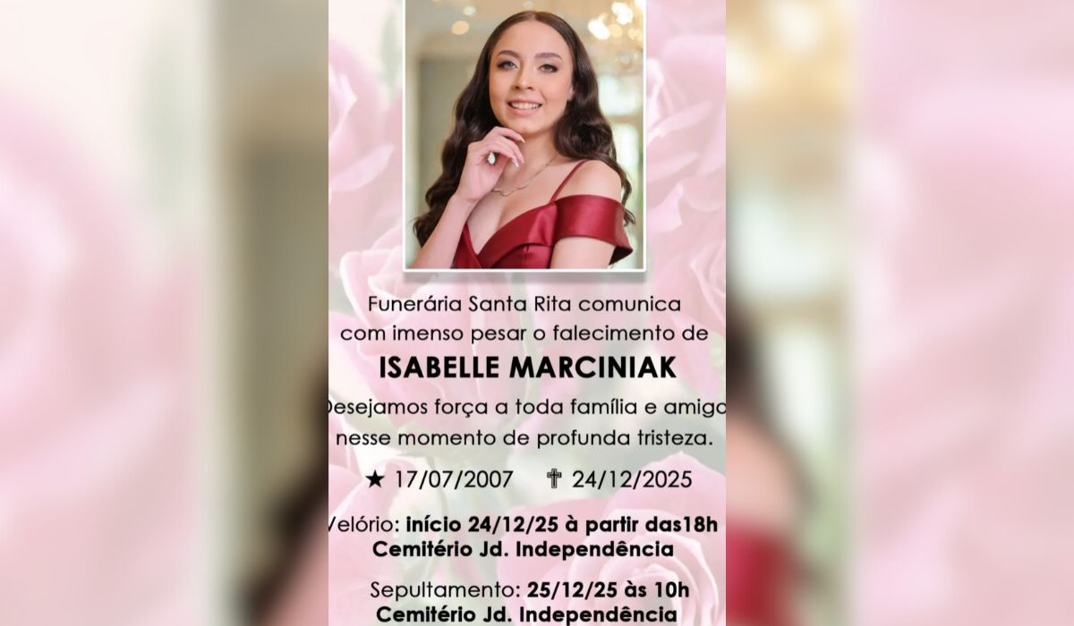 Isabelle Marciniak, de 18 anos, morreu em Curitiba após lutar contra um linfoma de HodgkinFoto: Reprodução/ND Mais