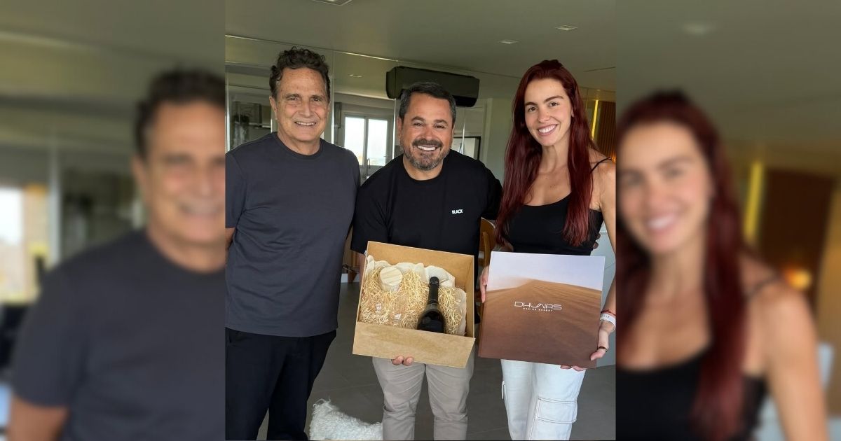 Nelson Piquet, a esposa Cristia e o empresário Roniel Lummertz