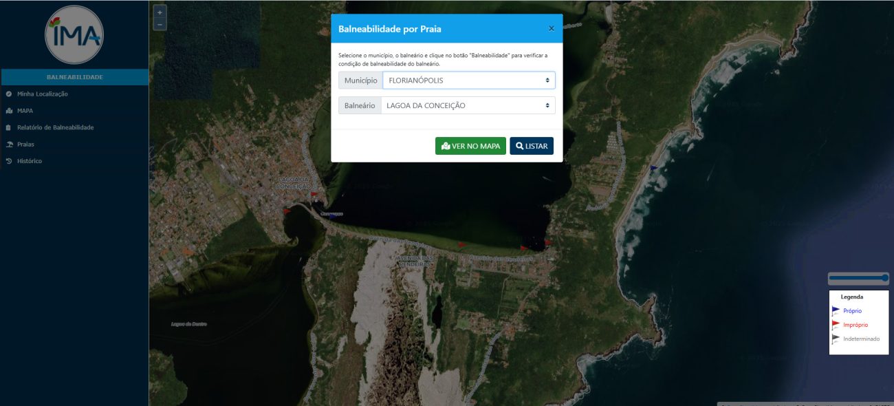Pesquisa pode ser feita por cidade e por praiaFoto: Reprodução/IMA/ND Mais