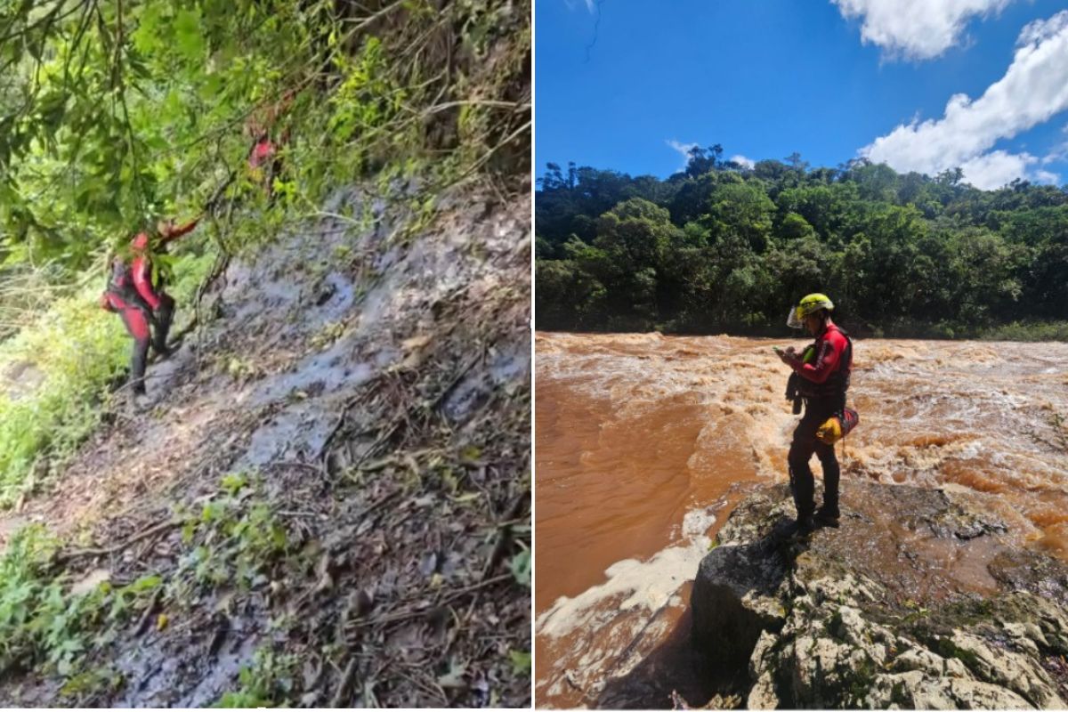 Criança de 9 anos segue desaparecida após cair em rio de SC.Foto: Corpo de Bombeiros/ND Mais