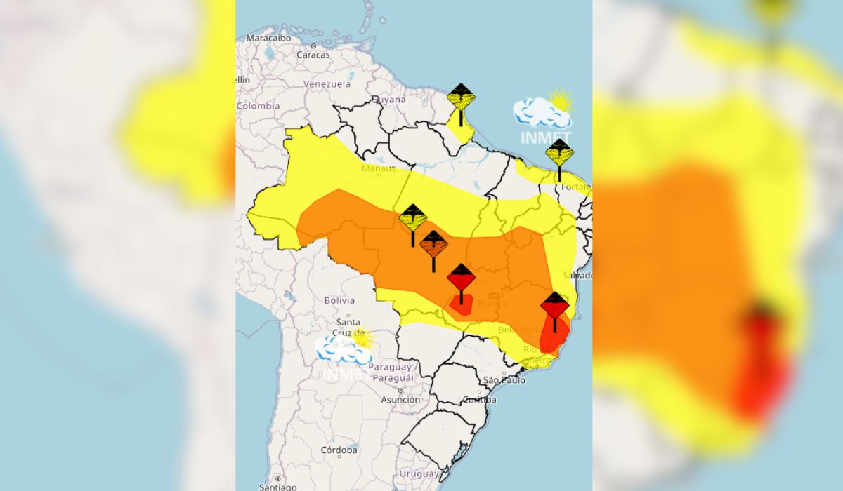 Mapa de risco do Inmet destaca áreas em vermelho