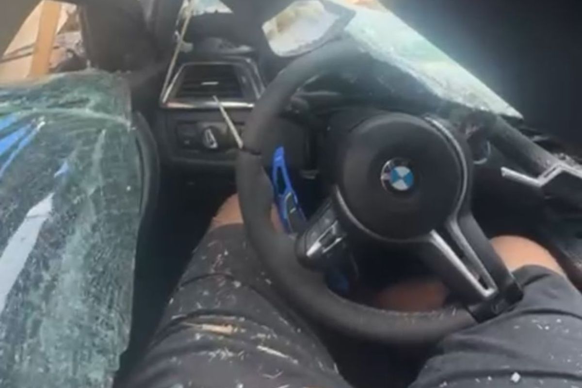 ‘Meu deus a BMW amor’ vítima do grave acidente que atingiu 14 veículos registrou momento em SC.Foto: Divulgação/ND Mais