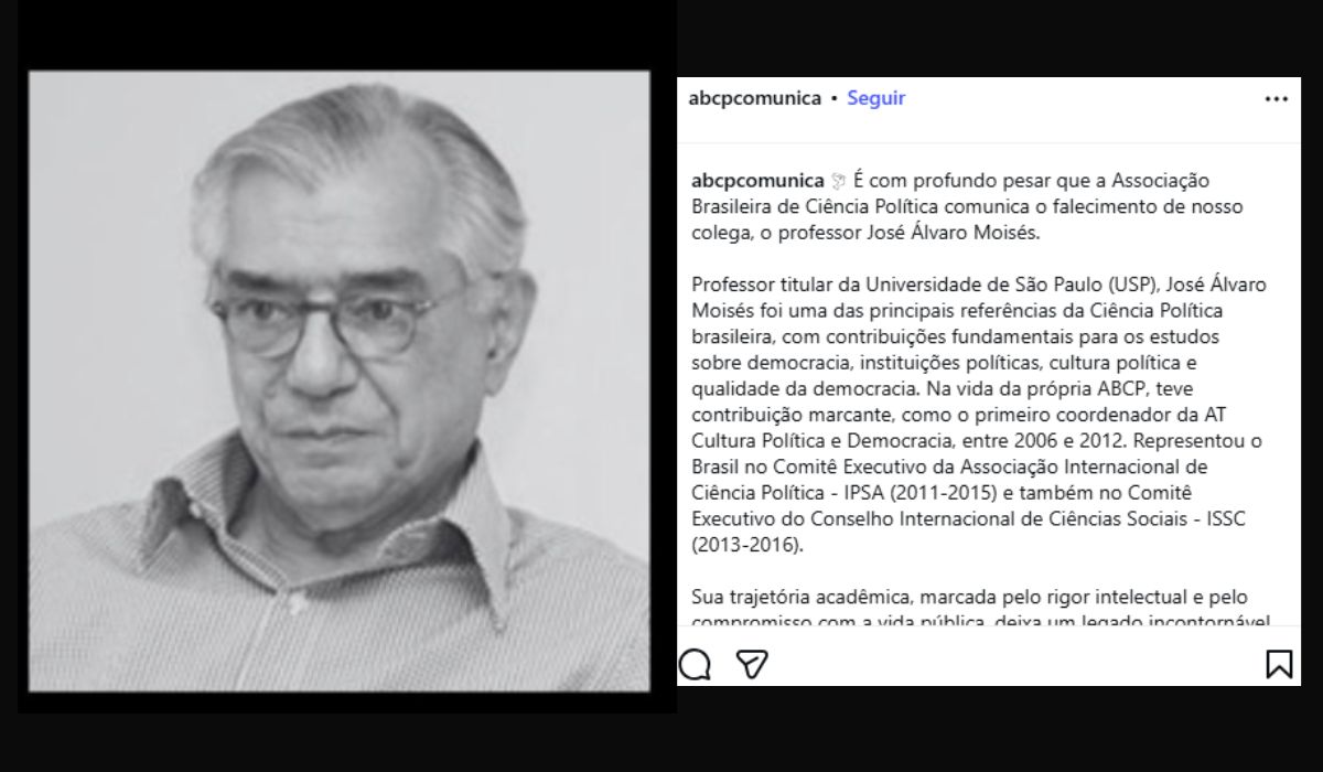 ABCP divulga nota e lamenta a morte do fundador do PT, José Álvaro Moisés.Foto: ABPC/@abcpcomunica/iNSTAGRAM