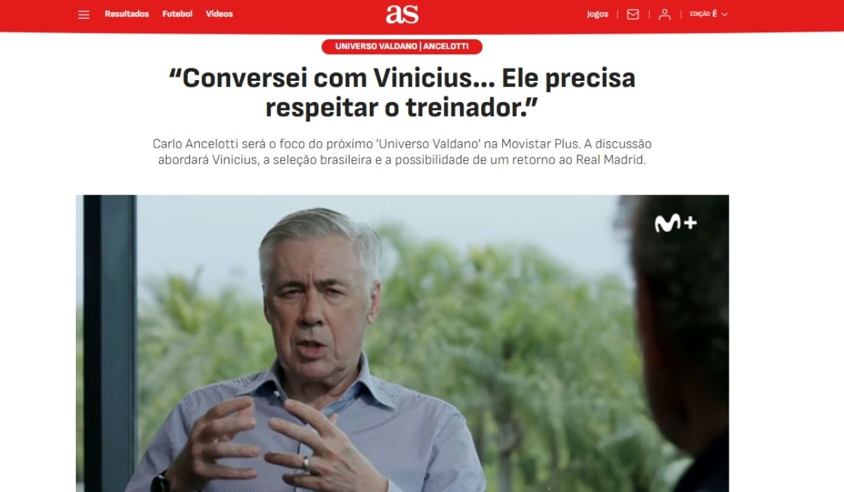 Jornal espanhol abordou fala de Ancelotti sobre Vini Jr.